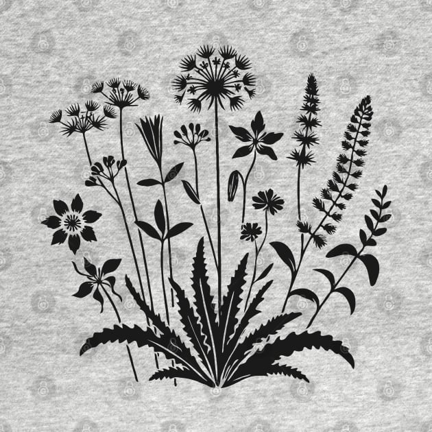 Elegant Wildflowers Silhouette by Black & Bloom 